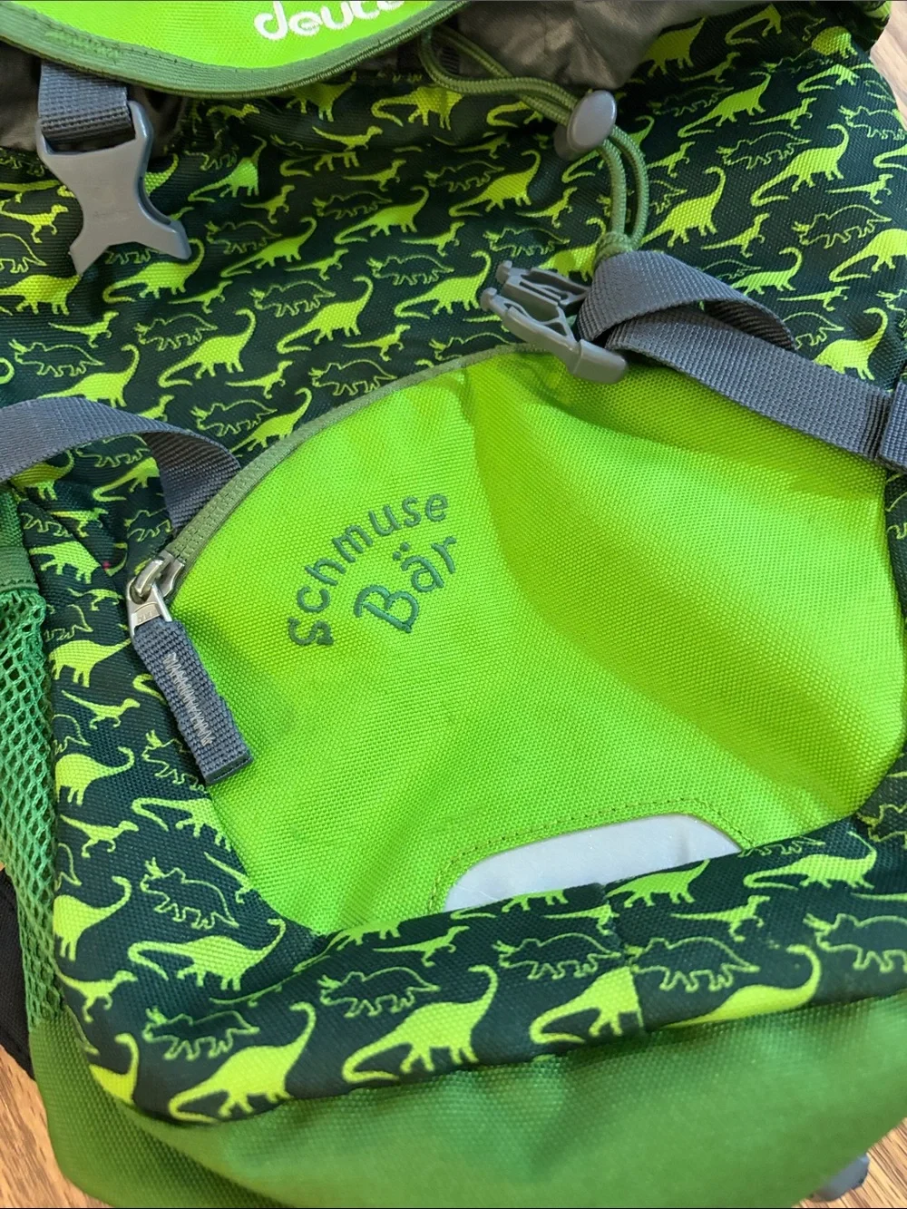 Deuter Kids Green Dinosaur Backpack - Deuter Schmuse Bär